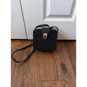 Mud pie Womens Wicker Purse Bag Black Crossbody